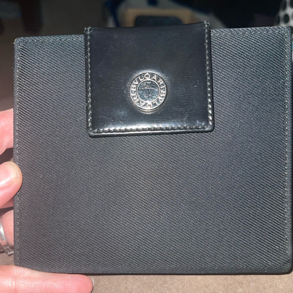 BVLGARI Bi -fold Wallet Bulgari Burgari Canvas x Leather Authentic USED